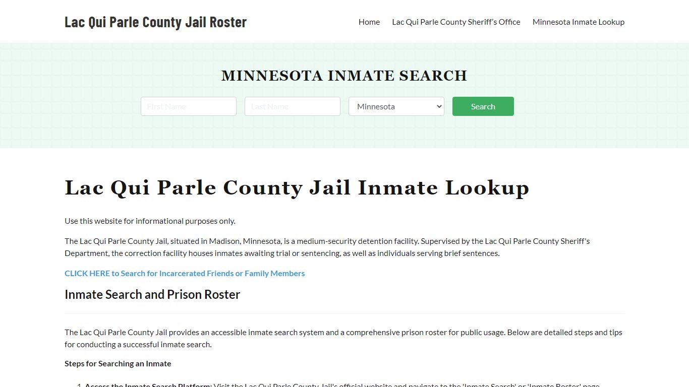 Lac Qui Parle County Jail Roster Lookup, MN, Inmate Search